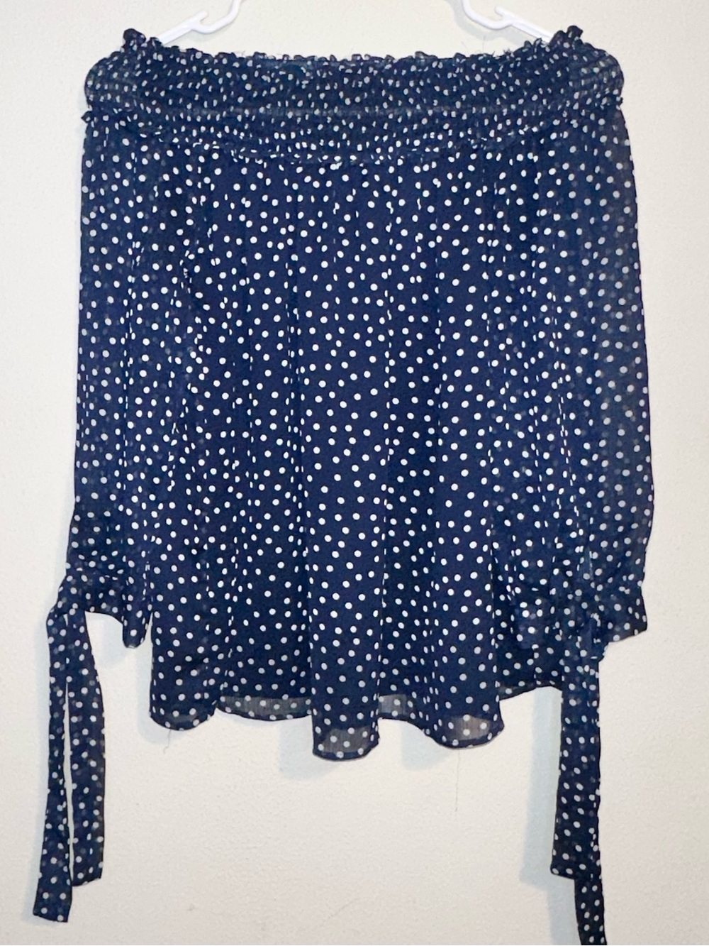 CeCe Navy Blue Polka Dot Off shoulder Blouse
